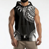 Polynesian Chief Inspired Costume Sleeveless Hoodie Tribal Pattern With Tooth Necklace Black