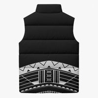 Polynesian Chief Inspired Costume Sleeveless Puffer Jacket Tribal Pattern With Tooth Necklace Black