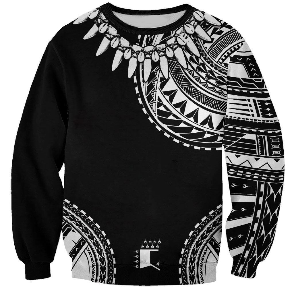 Polynesian Chief Inspired Costume Sweatshirt Tribal Pattern With Tooth Necklace Black LT05 Unisex Black - Polynesian Pride