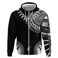 Polynesian Chief Inspired Costume Zip Hoodie Tribal Pattern With Tooth Necklace Black
