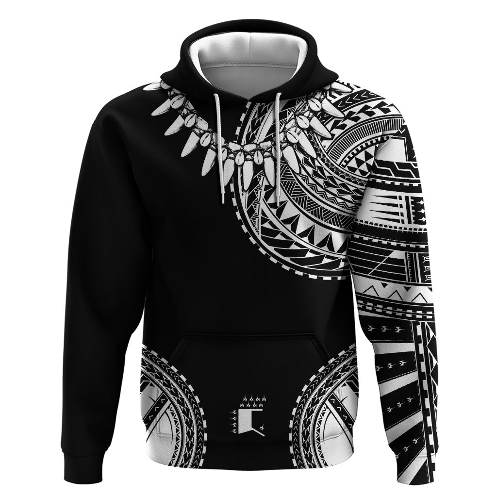 Polynesian Chief Inspired Costume Zip Hoodie Tribal Pattern With Tooth Necklace Black