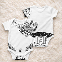 Polynesian Chief Inspired Costume Baby Onesie Tribal Pattern With Tooth Necklace White