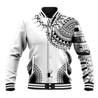 Polynesian Chief Inspired Costume Baseball Jacket Tribal Pattern With Tooth Necklace White