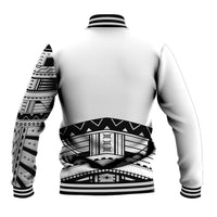 Polynesian Chief Inspired Costume Baseball Jacket Tribal Pattern With Tooth Necklace White