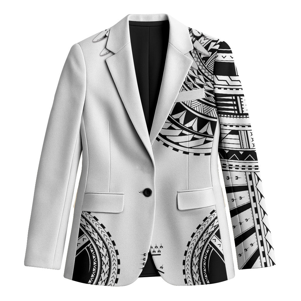 Polynesian Chief Inspired Costume Blazer Tribal Pattern With Tooth Necklace White