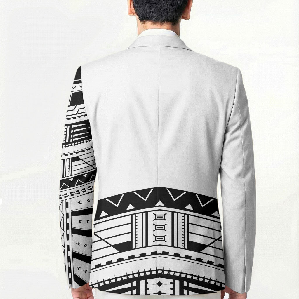 Polynesian Chief Inspired Costume Blazer Tribal Pattern With Tooth Necklace White