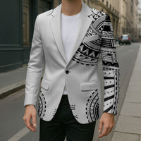 Polynesian Chief Inspired Costume Blazer Tribal Pattern With Tooth Necklace White