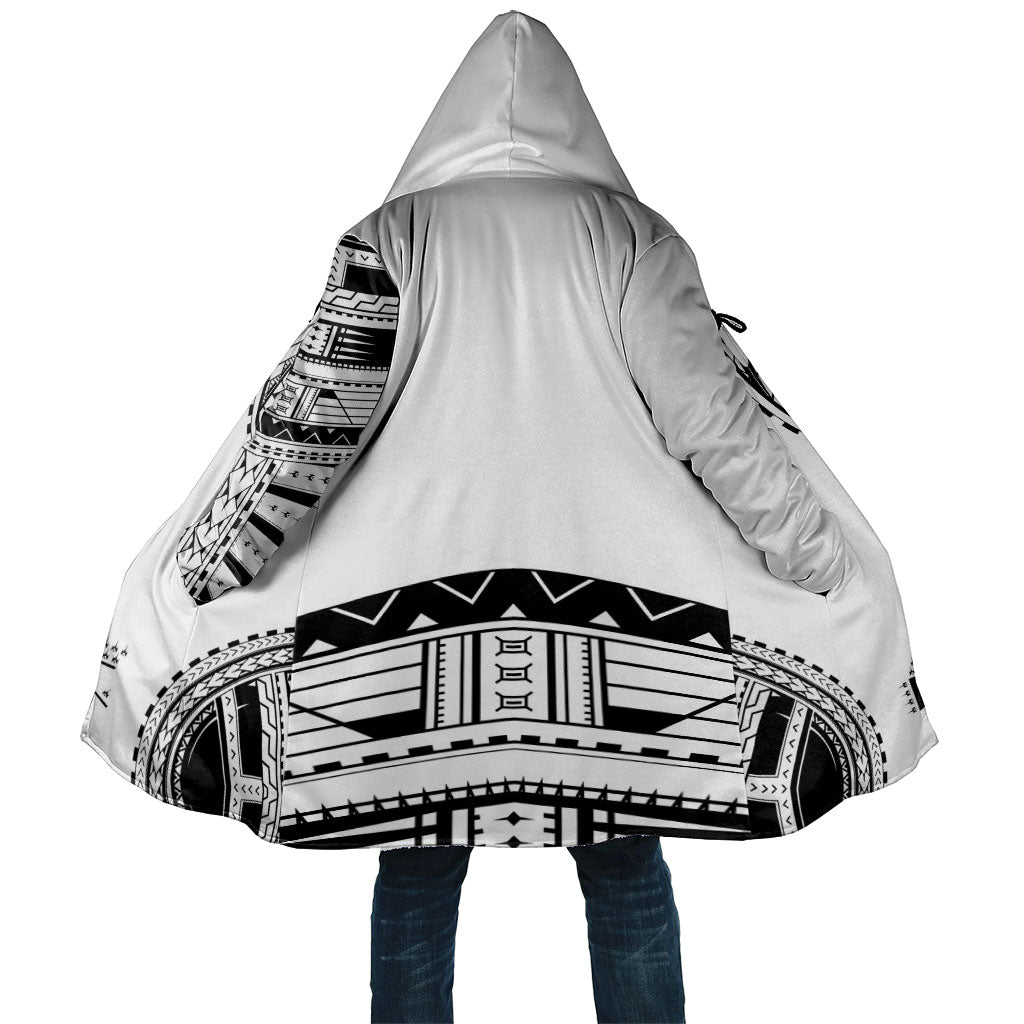 Polynesian Chief Inspired Costume Cloak Tribal Pattern With Tooth Necklace White