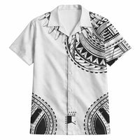 Polynesian Chief Inspired Costume Hawaiian Shirt Tribal Pattern With Tooth Necklace White