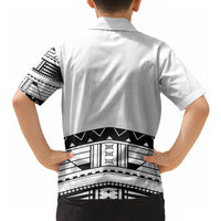 Polynesian Chief Inspired Costume Hawaiian Shirt Tribal Pattern With Tooth Necklace White