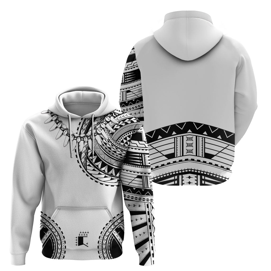Polynesian Chief Inspired Costume Hoodie Tribal Pattern With Tooth Necklace White
