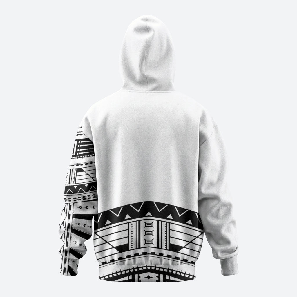 Polynesian Chief Inspired Costume Hoodie Tribal Pattern With Tooth Necklace White