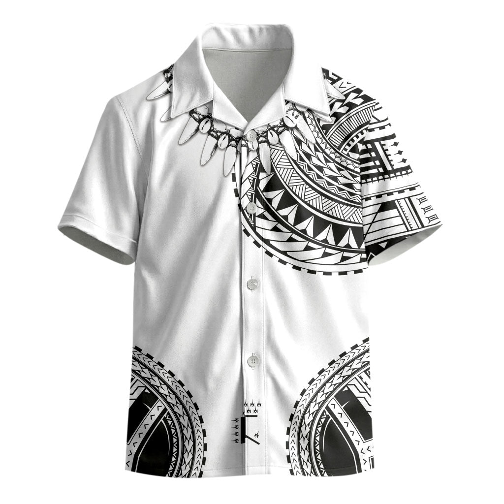 Polynesian Chief Inspired Costume Kid Hawaiian Shirt Tribal Pattern With Tooth Necklace White