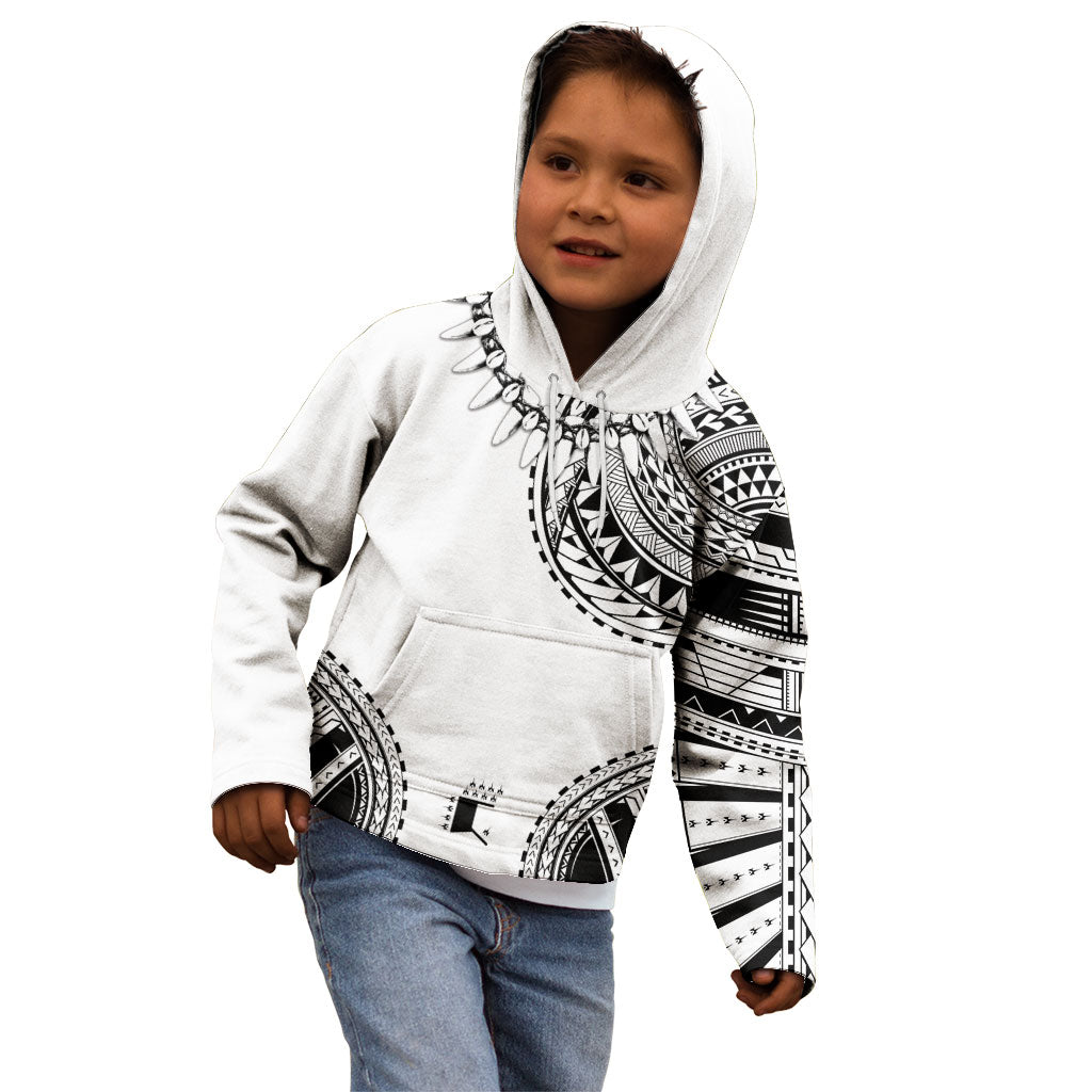 Polynesian Chief Inspired Costume Kid Hoodie Tribal Pattern With Tooth Necklace White