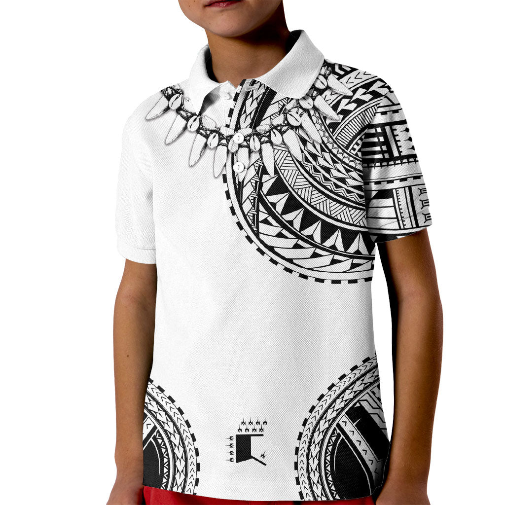 Polynesian Chief Inspired Costume Kid Polo Shirt Tribal Pattern With Tooth Necklace White