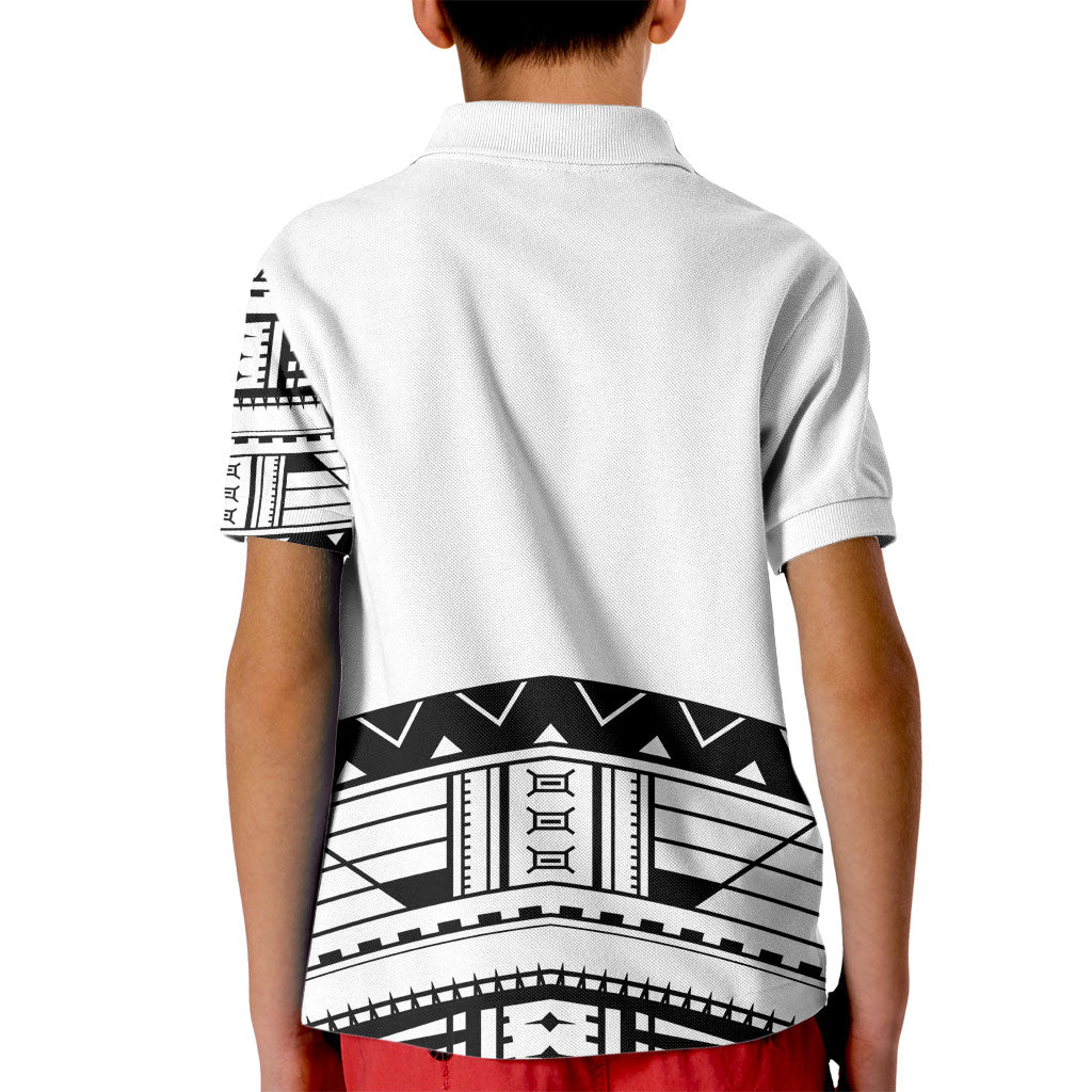 Polynesian Chief Inspired Costume Kid Polo Shirt Tribal Pattern With Tooth Necklace White