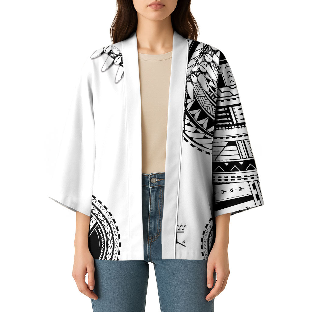Polynesian Chief Inspired Costume Kimono Tribal Pattern With Tooth Necklace White