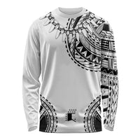 Polynesian Chief Inspired Costume Long Sleeve Shirt Tribal Pattern With Tooth Necklace White
