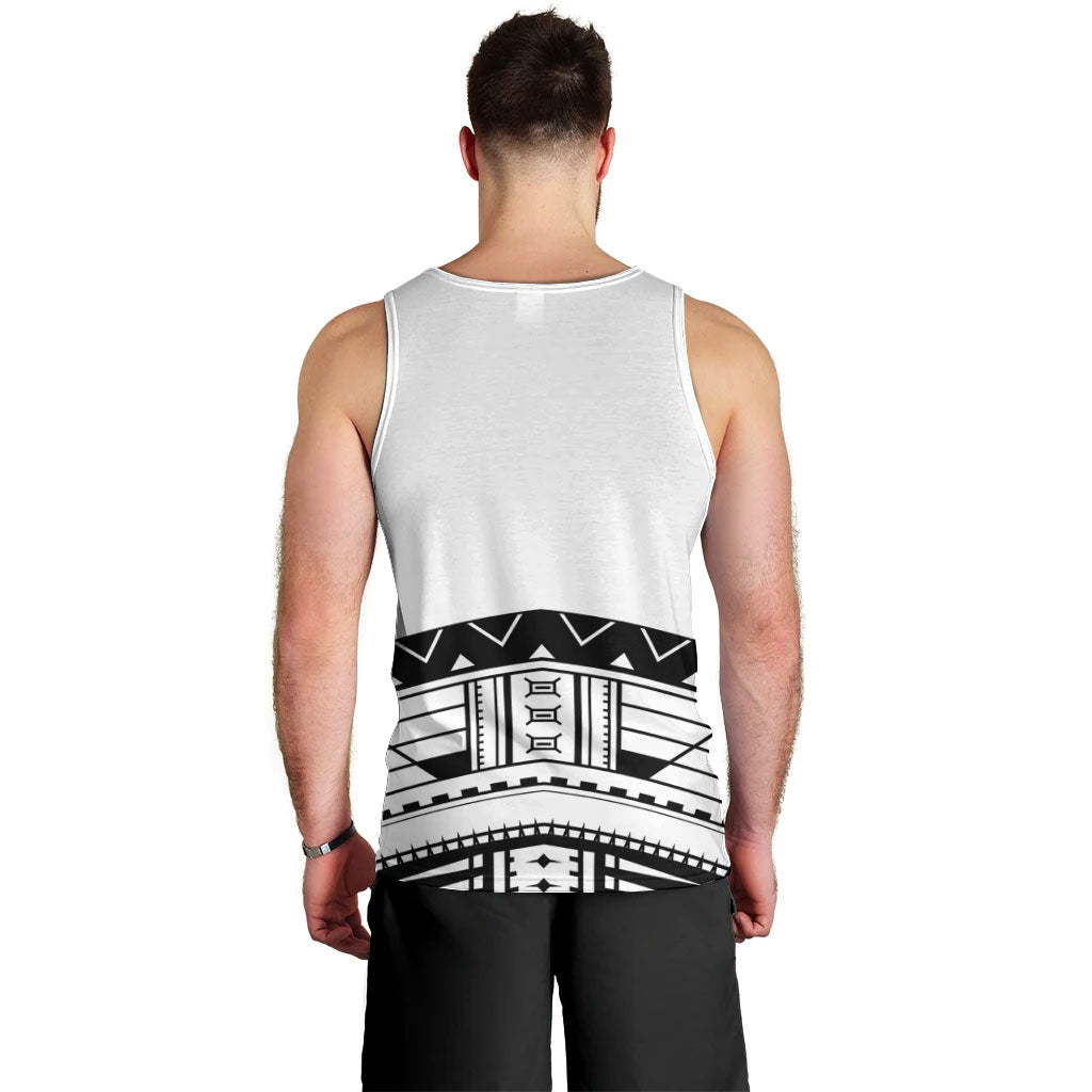 Polynesian Chief Inspired Costume Men Tank Top Tribal Pattern With Tooth Necklace White