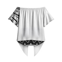 Polynesian Chief Inspired Costume Off Shoulder Wrap Waist Top Tribal Pattern With Tooth Necklace White