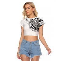 Polynesian Chief Inspired Costume Raglan Cropped T Shirt Tribal Pattern With Tooth Necklace White