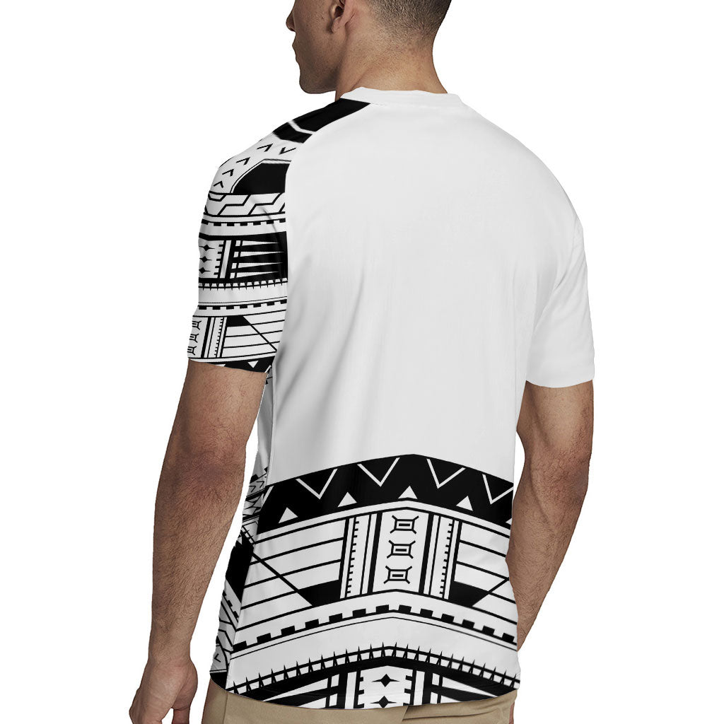 Polynesian Chief Inspired Costume Rugby Jersey Tribal Pattern With Tooth Necklace White