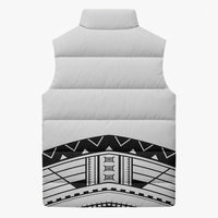 Polynesian Chief Inspired Costume Sleeveless Puffer Jacket Tribal Pattern With Tooth Necklace White