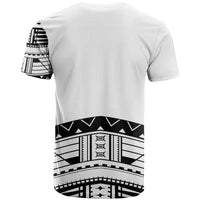 Polynesian Chief Inspired Costume T Shirt Tribal Pattern With Tooth Necklace White