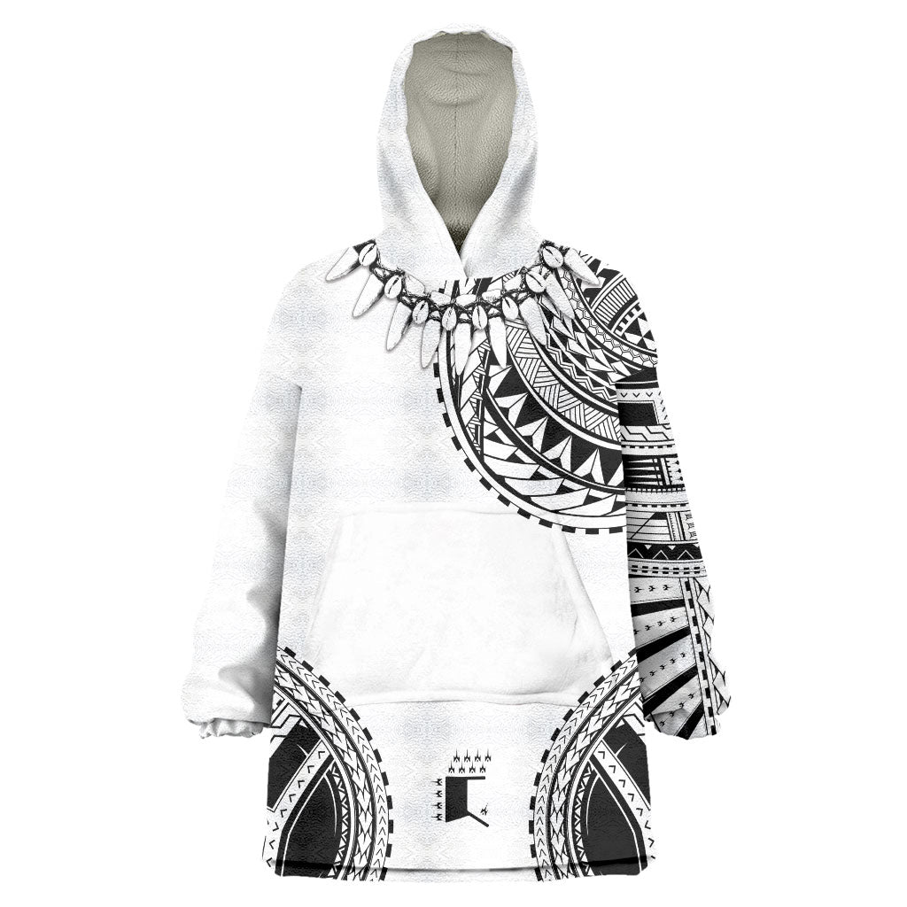 Polynesian Chief Inspired Costume Wearable Blanket Hoodie Tribal Pattern With Tooth Necklace White