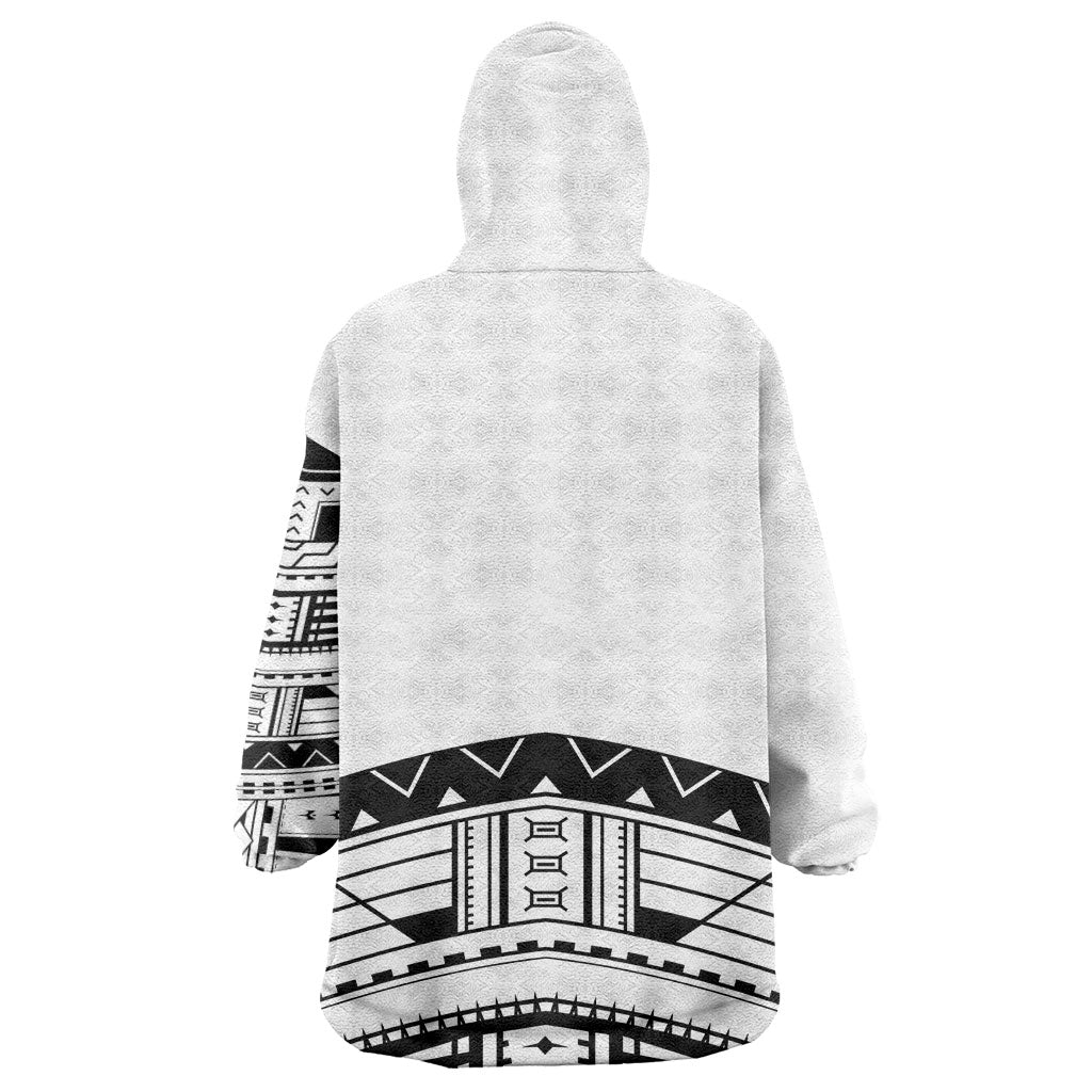 Polynesian Chief Inspired Costume Wearable Blanket Hoodie Tribal Pattern With Tooth Necklace White