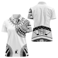 Polynesian Chief Inspired Costume Women Polo Shirt Tribal Pattern With Tooth Necklace White