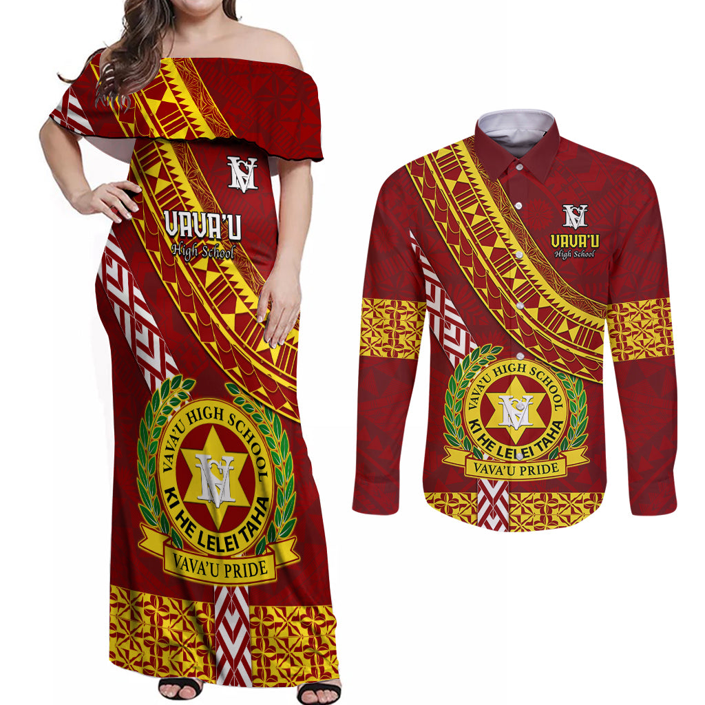 custom-vavau-high-school-couples-matching-off-shoulder-maxi-dress-and-long-sleeve-button-shirts-tongan-kupesi-pattern