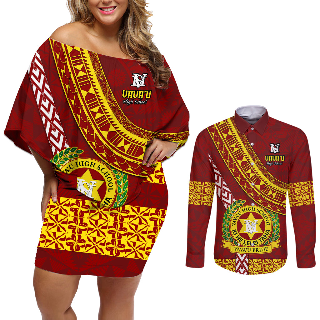 custom-vavau-high-school-couples-matching-off-shoulder-short-dress-and-long-sleeve-button-shirts-tongan-kupesi-pattern