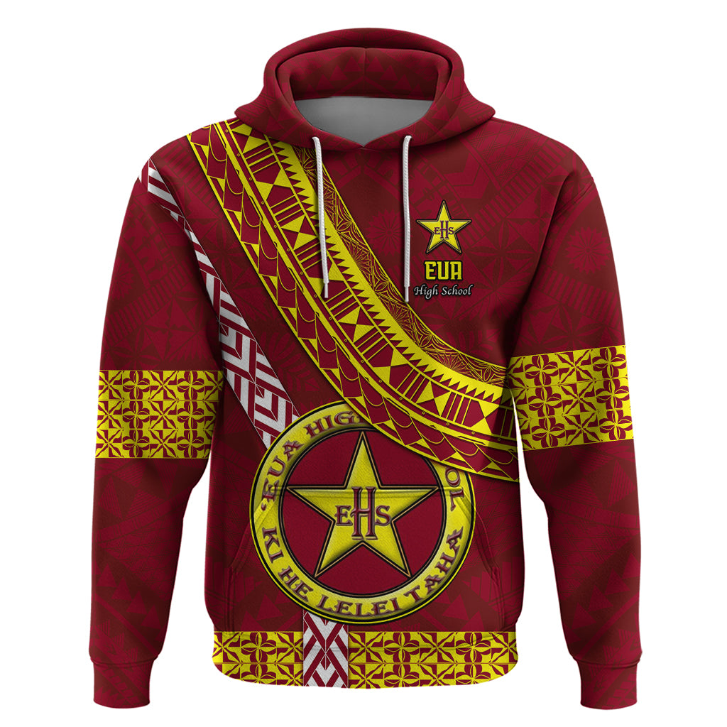 Custom Eua High School Hoodie Tongan Kupesi Pattern LT05 Pullover Hoodie Red - Polynesian Pride