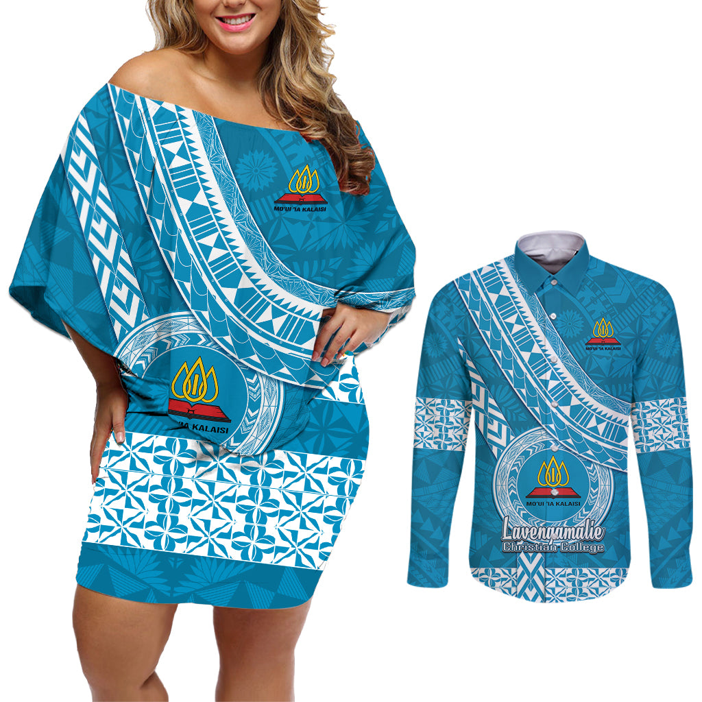 custom-lavengamalie-college-couples-matching-off-shoulder-short-dress-and-long-sleeve-button-shirts-tongan-kupesi-pattern