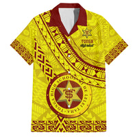 Custom Tonga High School Family Matching Tank Maxi Dress and Hawaiian Shirt Tongan Kupesi Pattern LT05 Dad's Shirt - Short Sleeve Yellow - Polynesian Pride