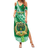 Custom Saineha High School Family Matching Summer Maxi Dress and Hawaiian Shirt Tongan Kupesi Pattern LT05 Mom's Dress Green - Polynesian Pride