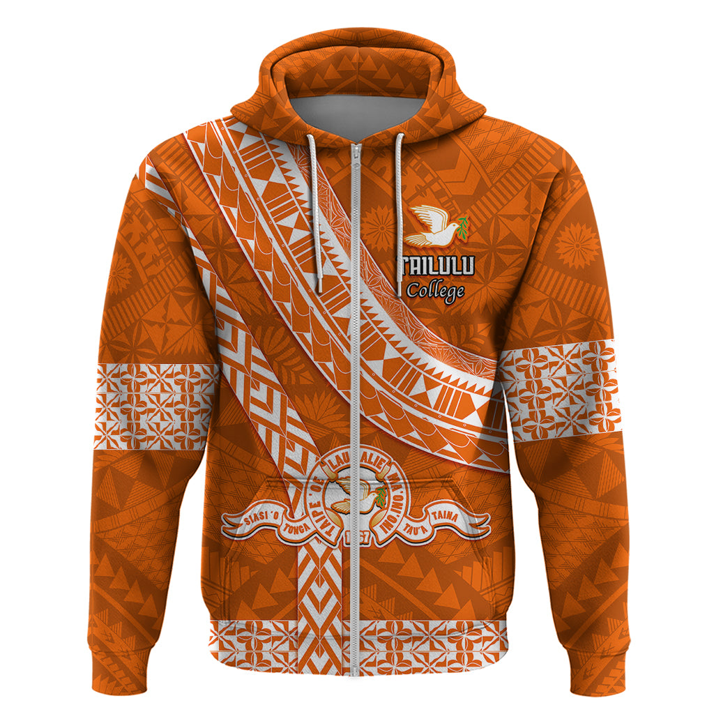 Custom Tailulu College Hoodie Tongan Kupesi Pattern LT05 Zip Hoodie Orange - Polynesian Pride