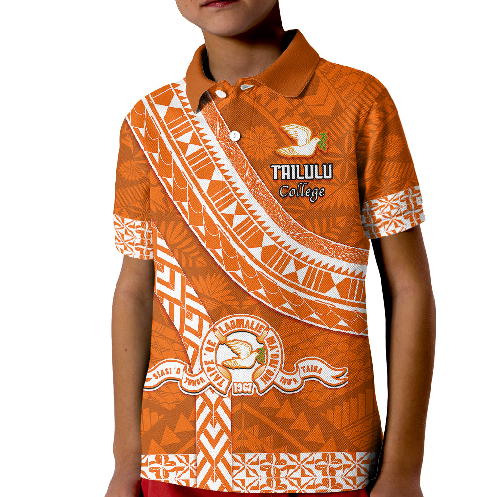 Custom Tailulu College Kid Polo Shirt Tongan Kupesi Pattern LT05 Kid Orange - Polynesian Pride