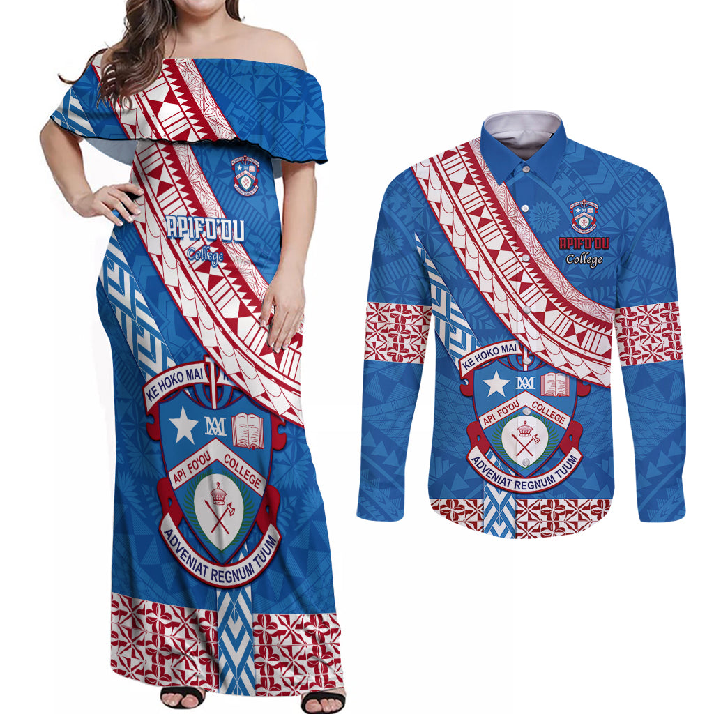 custom-apifoou-college-couples-matching-off-shoulder-maxi-dress-and-long-sleeve-button-shirts-tongan-kupesi-pattern