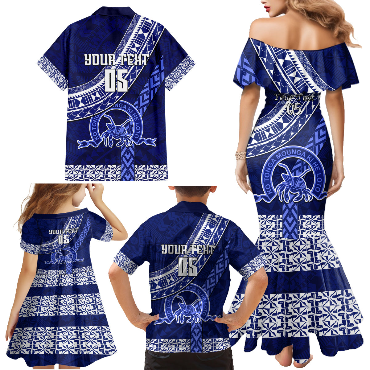Custom Queen Salote College Family Matching Mermaid Dress and Hawaiian Shirt Tongan Kupesi Pattern LT05 - Polynesian Pride