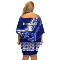 Custom Queen Salote College Family Matching Off Shoulder Short Dress and Hawaiian Shirt Tongan Kupesi Pattern LT05 - Polynesian Pride