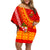 Custom Kolisi Tonga Family Matching Off Shoulder Short Dress and Hawaiian Shirt Tongan Kupesi Pattern LT05 Mom's Dress Red - Polynesian Pride