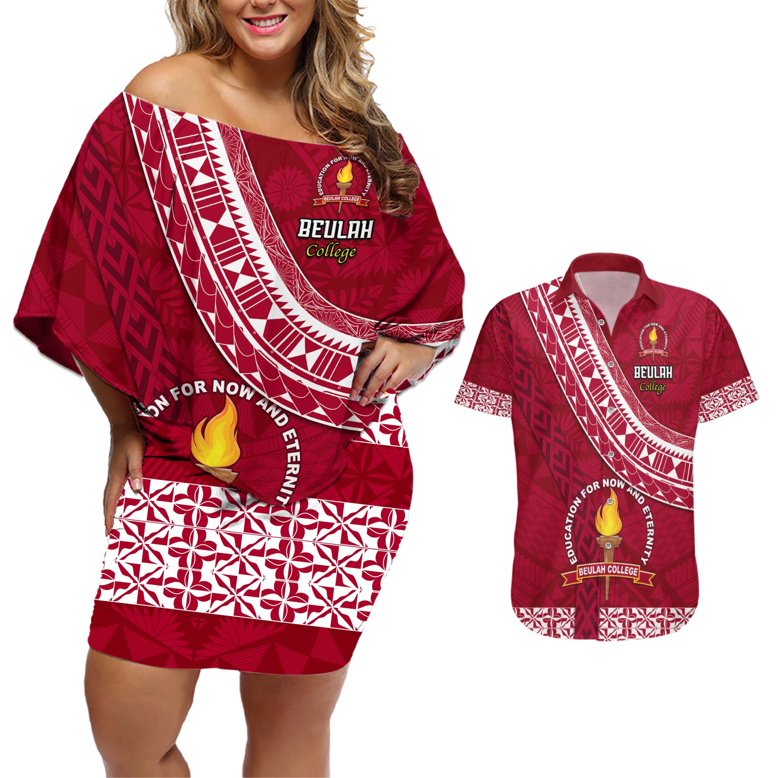 custom-beulah-college-couples-matching-off-shoulder-short-dress-and-hawaiian-shirt-tongan-kupesi-pattern