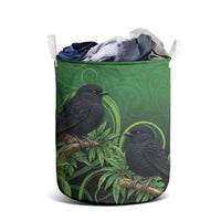 New Zealand Black Robin Laundry Basket Karure Maori Koru Art Tattoo LT05 - Polynesian Pride