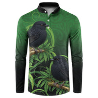 New Zealand Black Robin Button Sweatshirt Karure Maori Koru Art Tattoo LT05 Green - Polynesian Pride