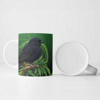 New Zealand Black Robin Ceramic Mug Karure Maori Koru Art Tattoo LT05 - Polynesian Pride