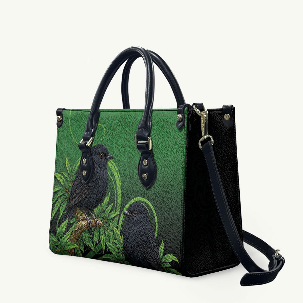 New Zealand Black Robin Leather Bag Karure Maori Koru Art Tattoo LT05 Green - Polynesian Pride