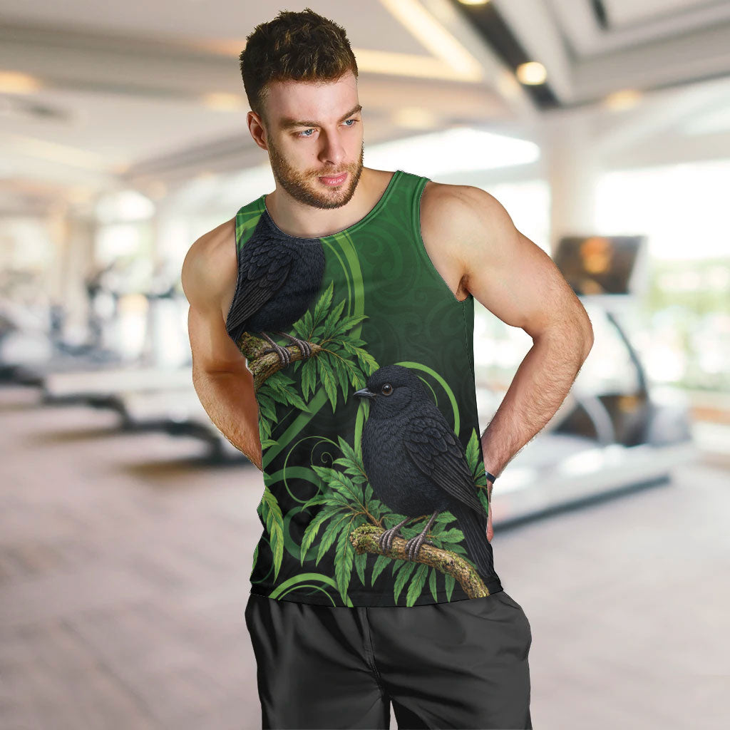 New Zealand Black Robin Men Tank Top Karure Maori Koru Art Tattoo LT05 Green - Polynesian Pride