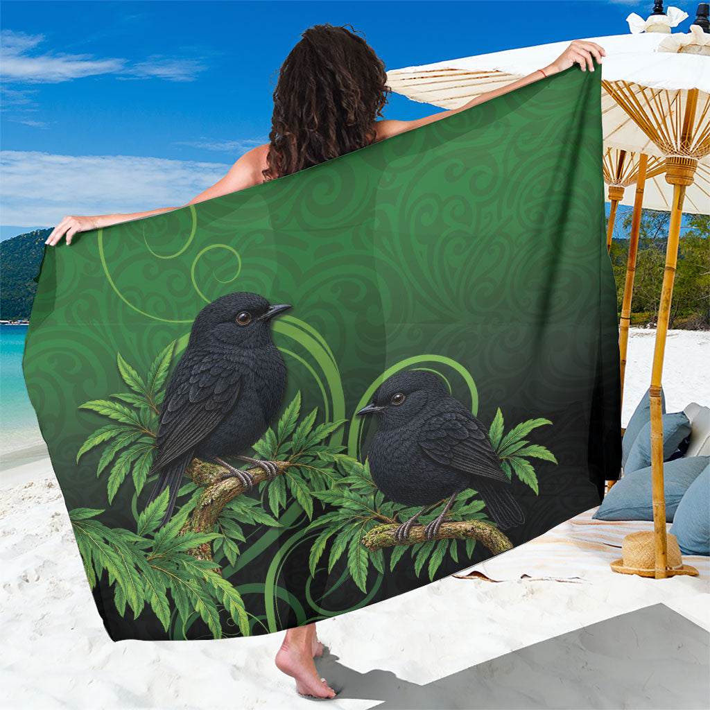 New Zealand Black Robin Sarong Karure Maori Koru Art Tattoo LT05 One Size 44 x 66 inches Green - Polynesian Pride